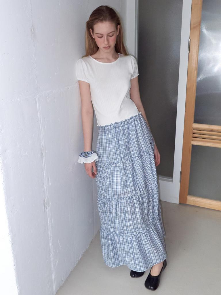 Etmont Check Frill Tiered Skirt, Navy