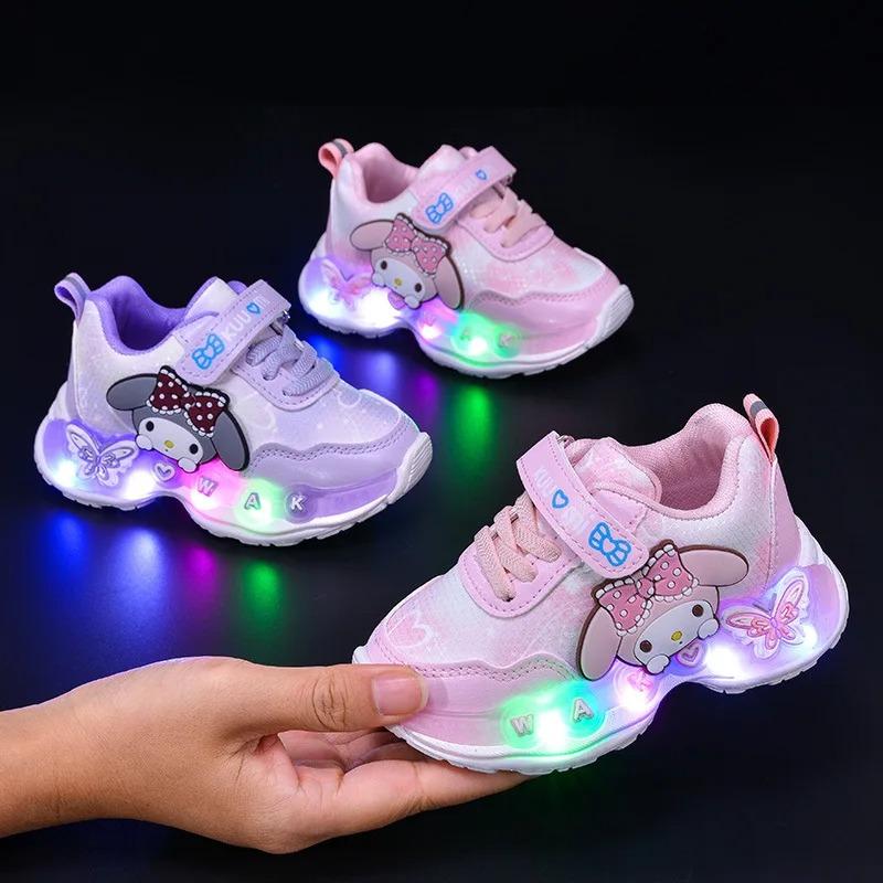 Sanrio Kuromi Child Casual Shoes New Led Light Sneakers Water Proof Plus Velvet Snow Boots Kids Anti-Slip Running Shoes