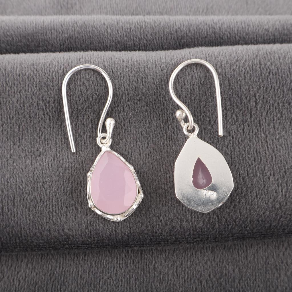 Rose Chalcedony Jewelry, 925 Solid Sterling Silver Earrings, Handmade Gemstone Jewelry Earrings For Memorial Day