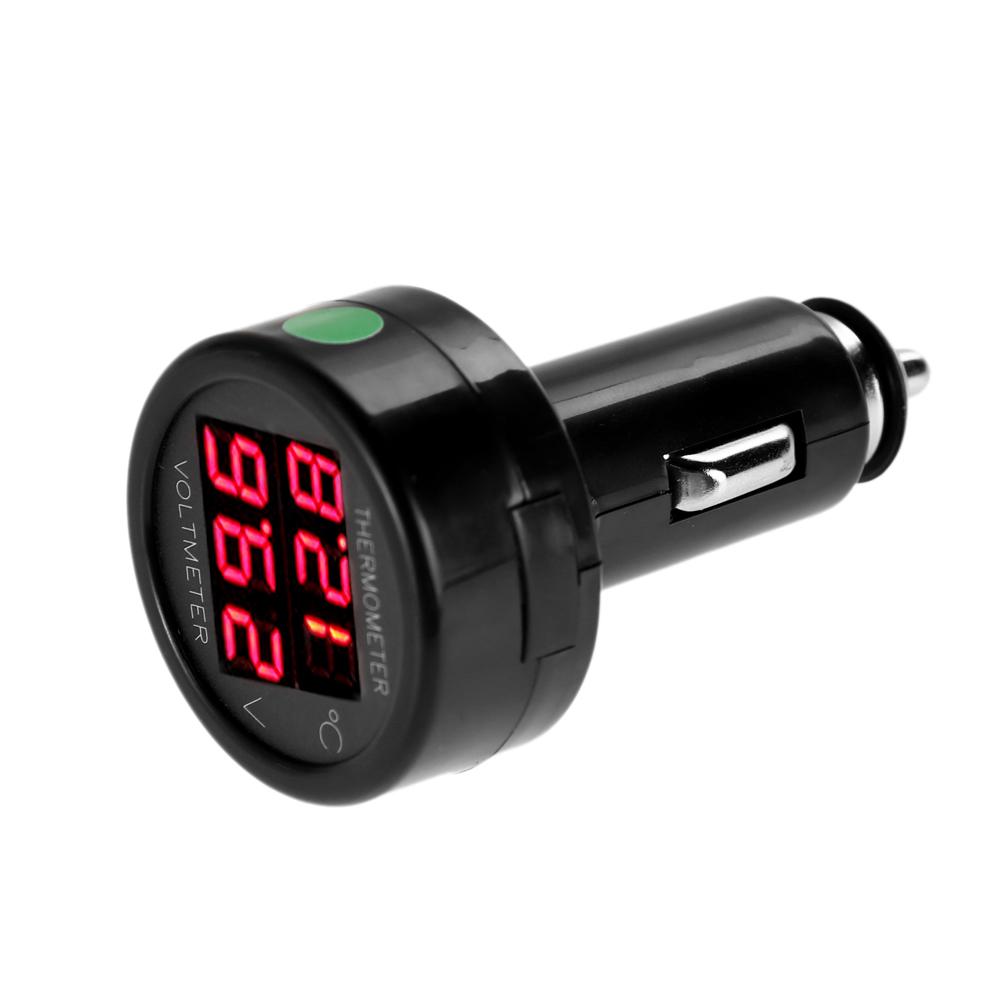2 In 1 Car Auto 12V/24V Thermometer Voltmeter Universal LED Digital Voltage Meter Temperature Tester Car Cigarette Lighter Gauge