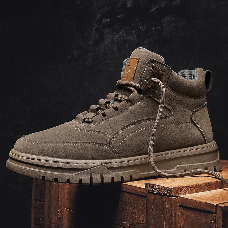 men's winter warm plus velvet British style tooling boots high-top leather men's shoes couple large size boots men'2024