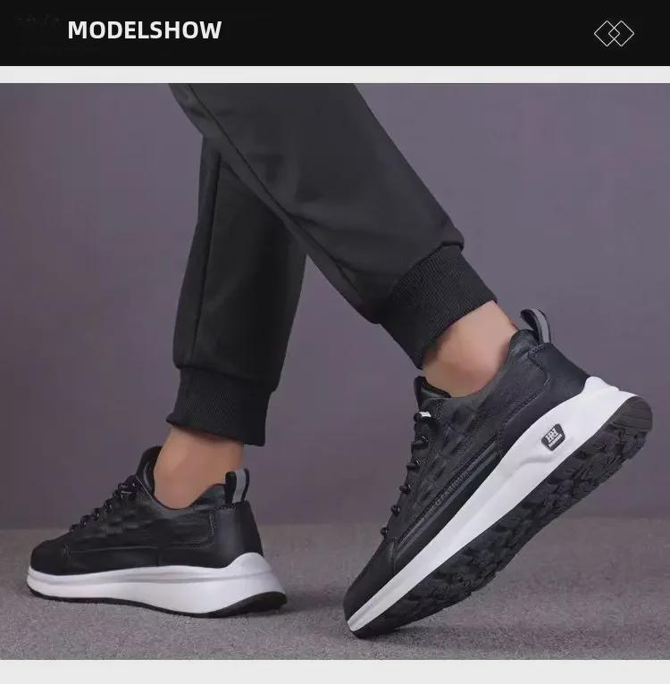 Men's Light Luxury Crocodile Pattern Leather Shoes - Non-Slip, Waterproof, Cushioned Casual Footwear