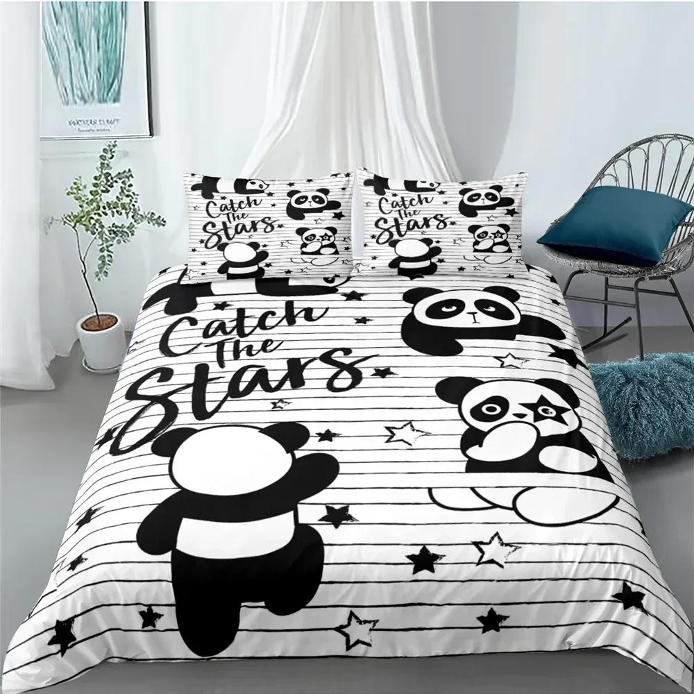 Cartoon Cute Panda Comfortable Duvet Quilt Cover Pillowcase Bedding Set Children Bedroom Decoration Home Textile