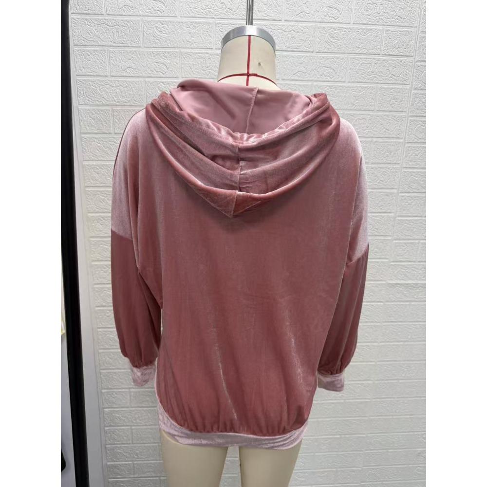 Autumn Winter Solid Color Casual Fashion Button Hooded Gold Velvet Long Sleeve Cardigan Coat Women