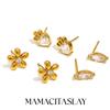 MamacitaSlay Delicate Zircon Flower Crown Horse Eye Stainless Steel Earrings Mini 18K Gold Plated Stud Earrings Fashion Jewelry