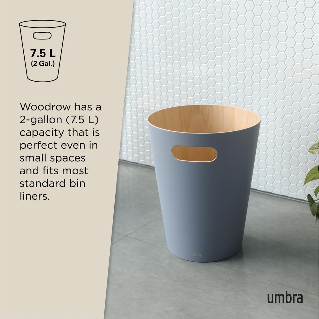 Official Umbra Woodrow Slate Natural Dustbin Can, Blue, 7.5L, Wood, Round, Lidless,