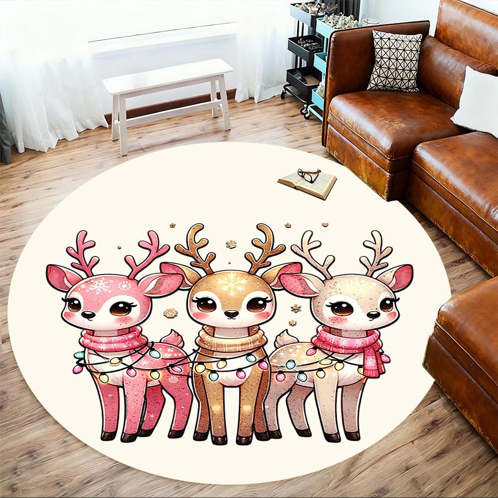 1pc Christmas, deer Round Chair mat Area Rug - Non-Slip, Floor Mat for Office, Bedroom, and Indoor Decor -1002017