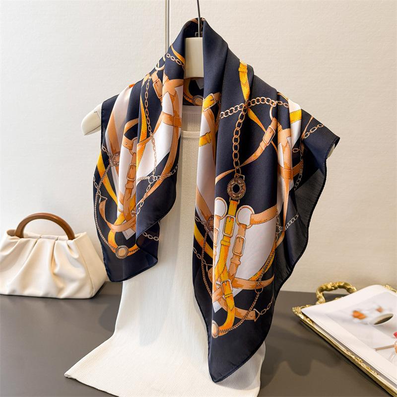 Luxury Brand 2026 Print Square Scarf Women Satin Neck Hair Tie Band Soft Work Neckerchife Hijab Head Female Foulard