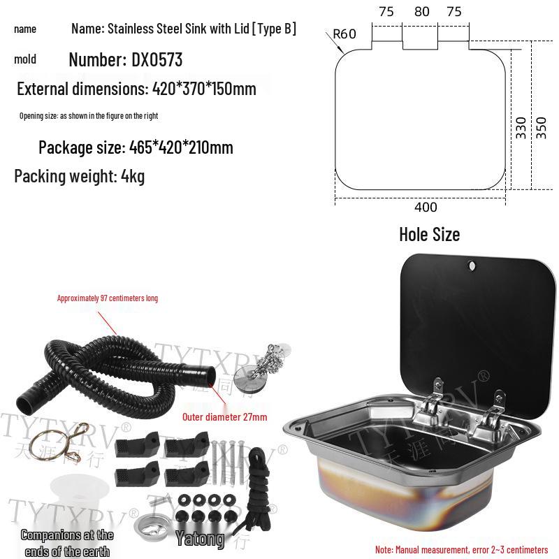 Folding RV Stainless Steel Sink with Lid for Kitchen and Vegetable Washing