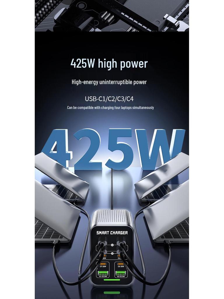 425W Gallium Nitride 10-Port Fast Charger for Phones, Laptops & Tablets