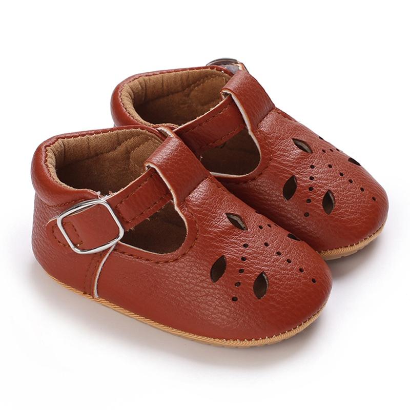Unter 2 Jahren Kleinkinder-Babyschuhe, atmungsaktive Loch-Krippenschuhe, PU-Lederschuhe, rutschfeste Sandalen mit weicher Sohle
