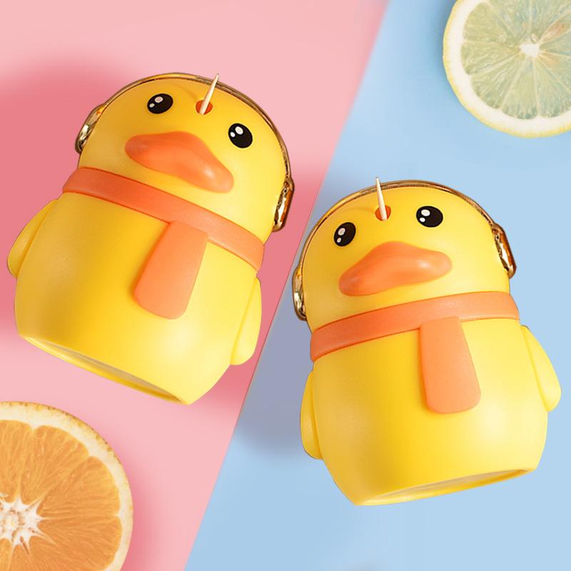 Yellow Duck Toothpick Holder Light Luxury Cartoon Creative Toothpick Bottle Home Hotel Automatic Press Plastic Toothpick Holder
