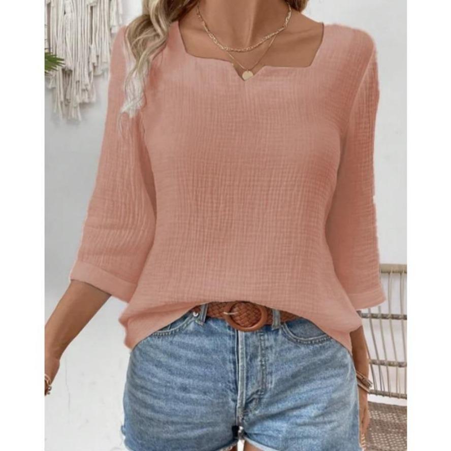 

YYFS Женская мода Повседневная Летняя Весна Однотонный Принт Рукава 3/4 V-образный Вырез Блузки и Рубашки XXL розовый