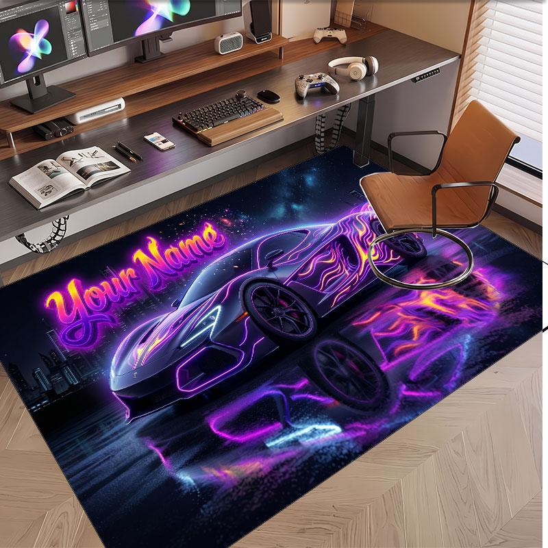 Auto-Rennsport-Thema Weicher Kristall-Samt Teppich Benutzerdefinierter Name & Text Druck Rutschfester Boden Teppich für Schlafzimmer Wohnzimmer