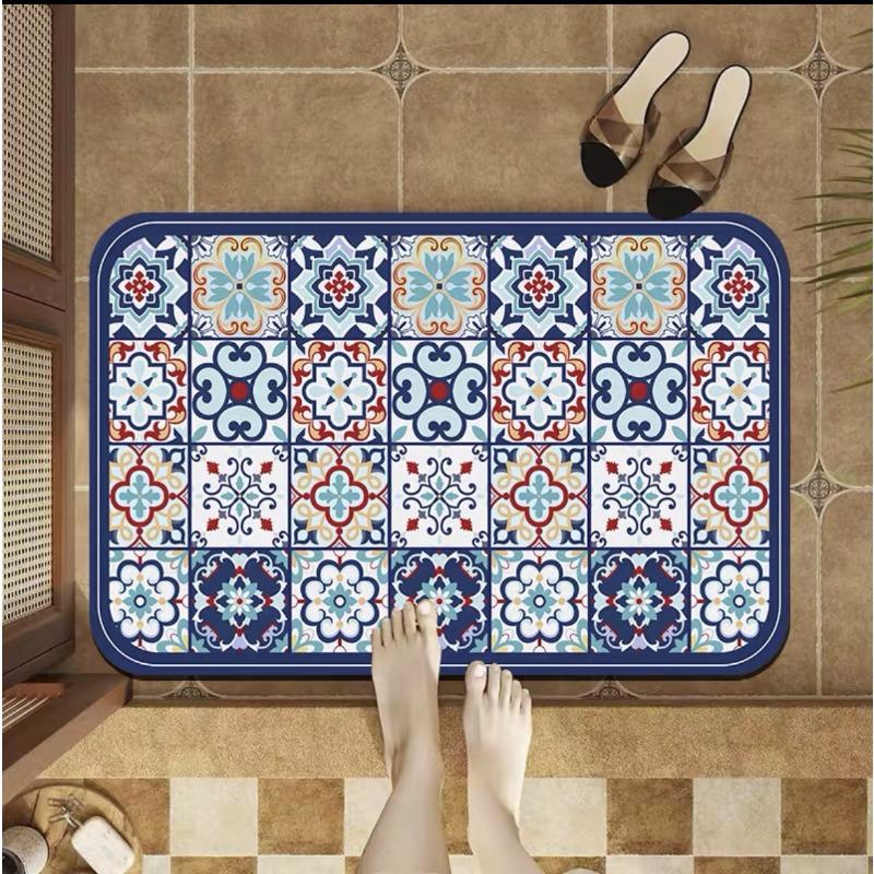 Light Luxury Retro Style Diatom Mud Floor Mat Bathroom Bathroom Water Absorption Quick Dry Door Mat Anti Slip Foot Mat Entry Door Mat