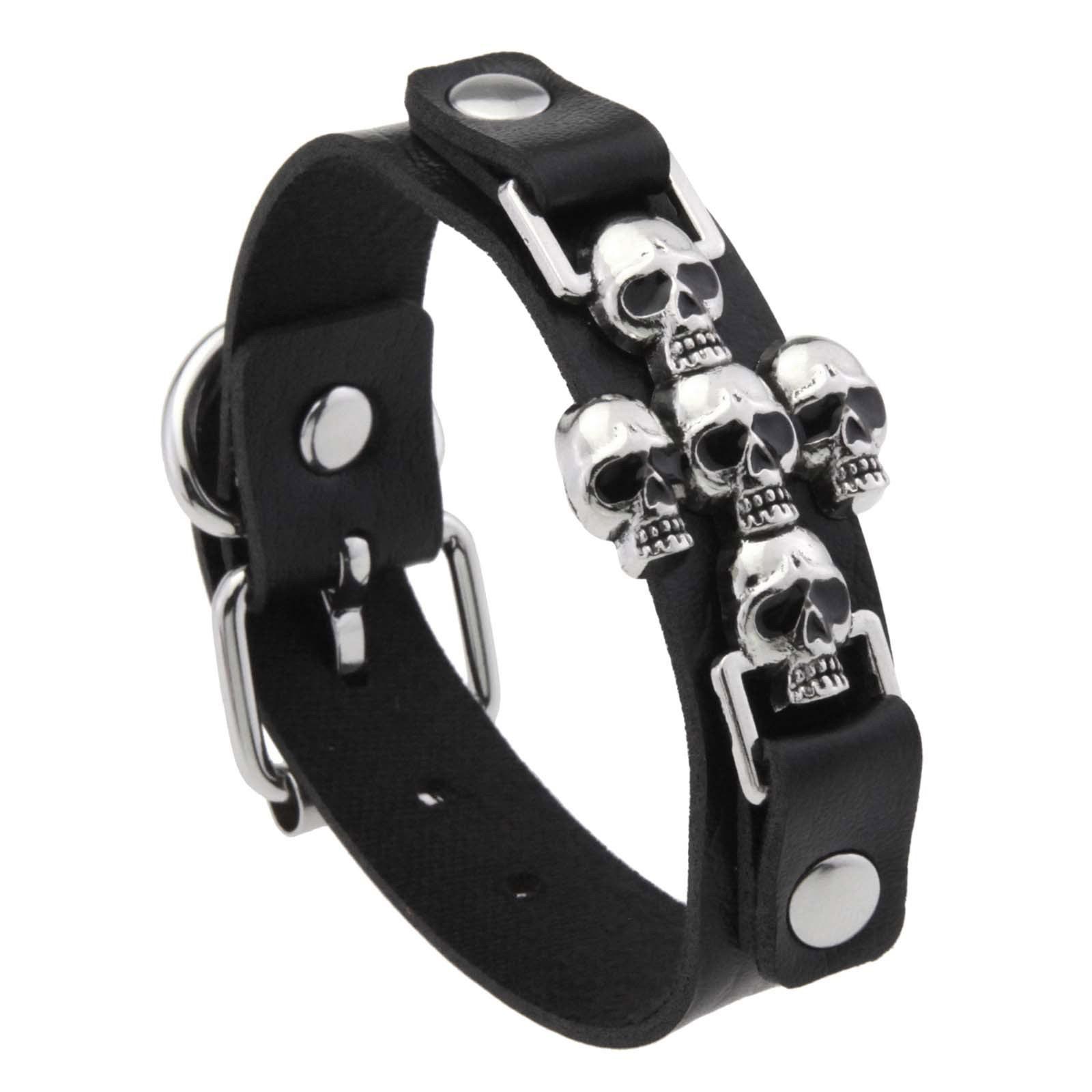 

Gothic Skull Head Wristband For Women Men PU Leather Bracelet Punk Rock Accessory Stackable Jewelry For Rebellious Looks чорний