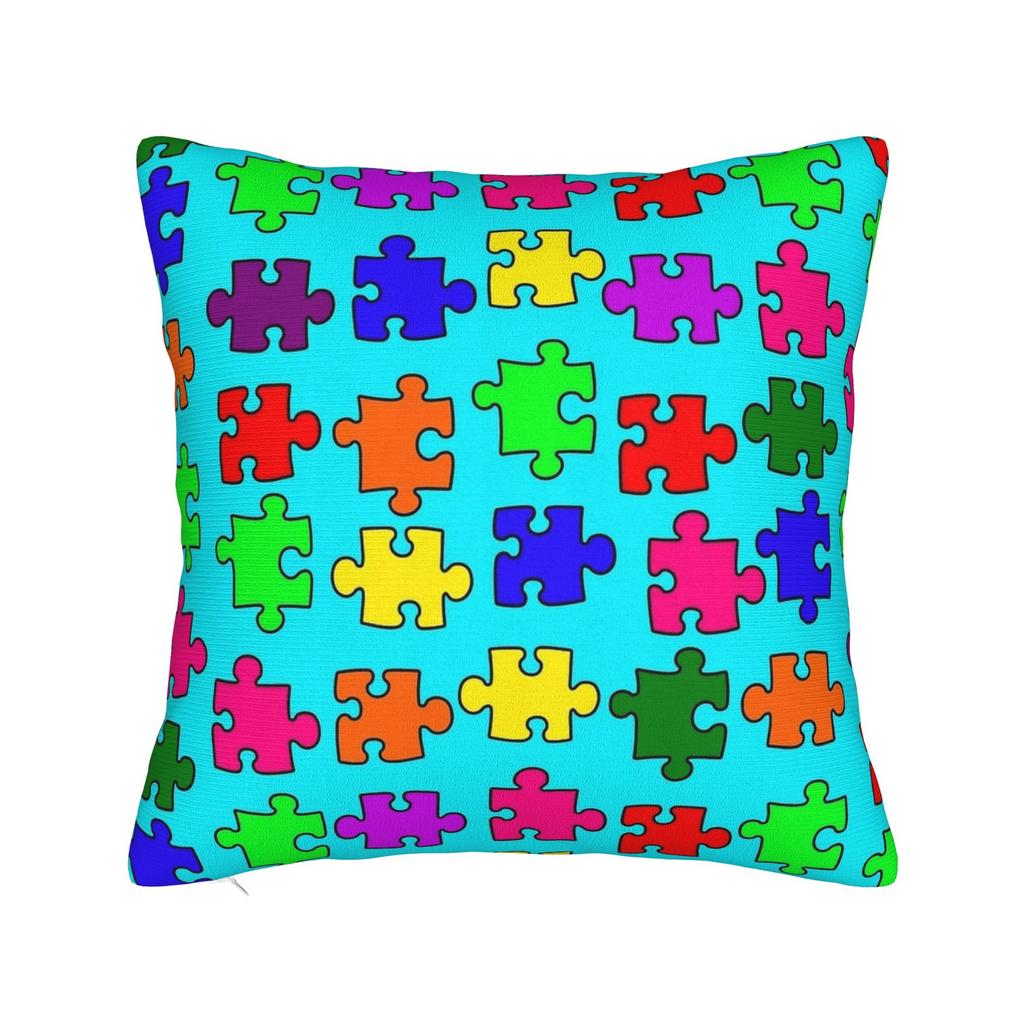 Rainbow Autism Awareness Puzzle Seamless Pattern Pillow Cover  Design Cushion Cover Funny Pillow Case For Office Car Home Decor