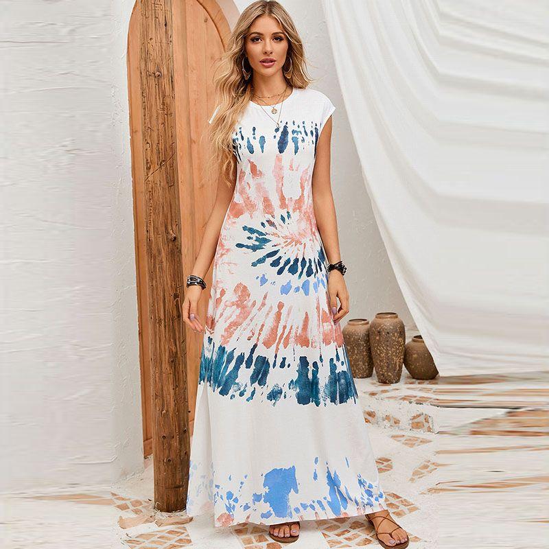 

Fashion Tie-Dye Summer Pullover Cover Sleeve Split Dress LC6116151-White Size S fit (45.00 kg-55.00 kg