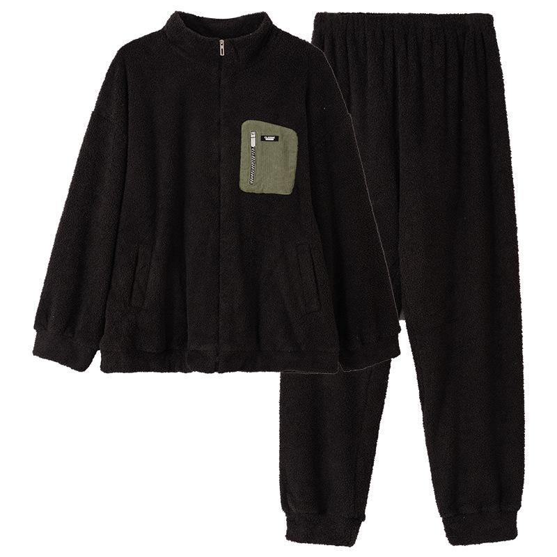 Couple Half Fleece Pajamas Women'S Autumn And Winter Thickened Fleece Warm Coral Fleece Can Be Worn Outside Loungewear Men'S Suit