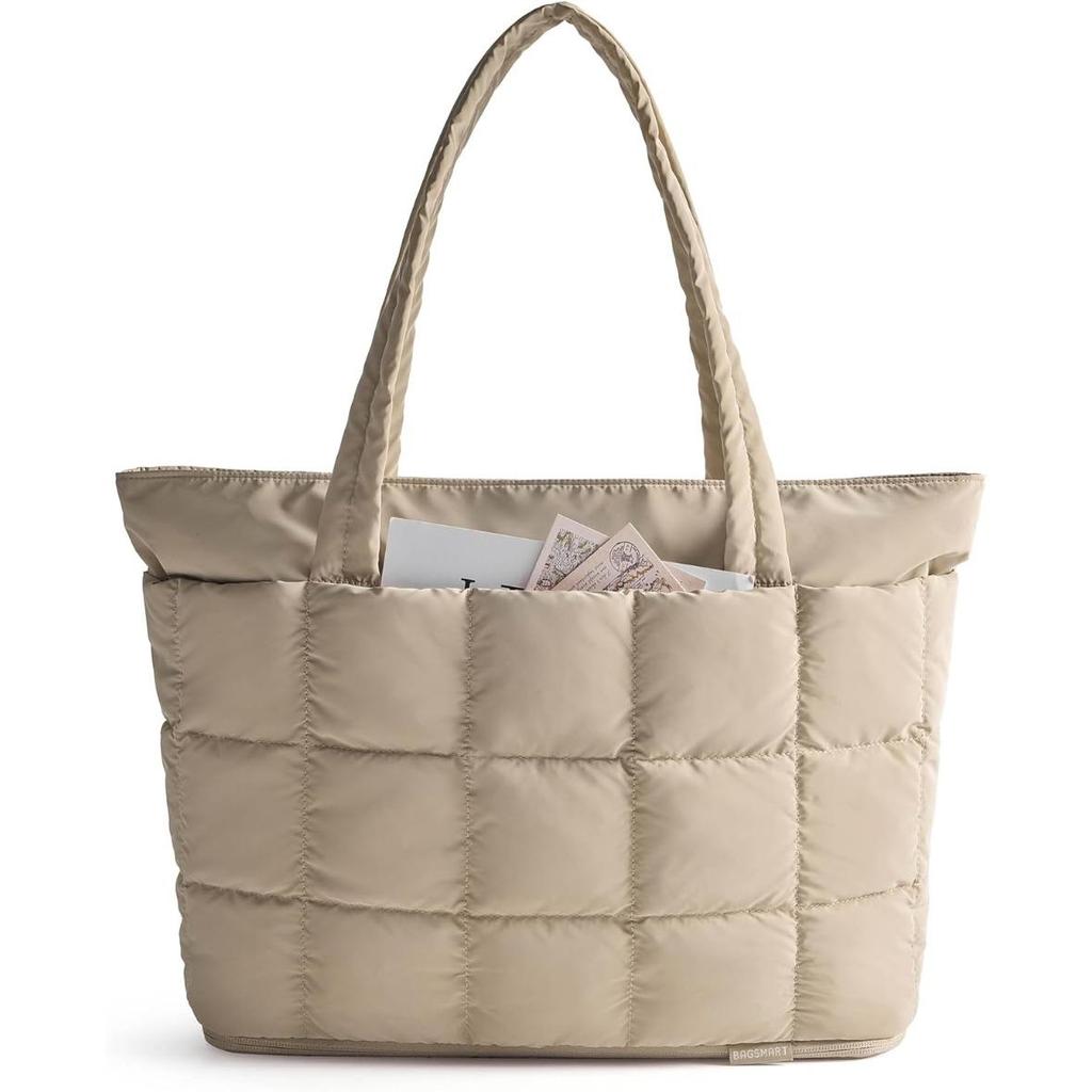 Expandable Tote Bag for Women, Puffer Work Tote Handbag, Quilted Carry On Bag for Travel Gym