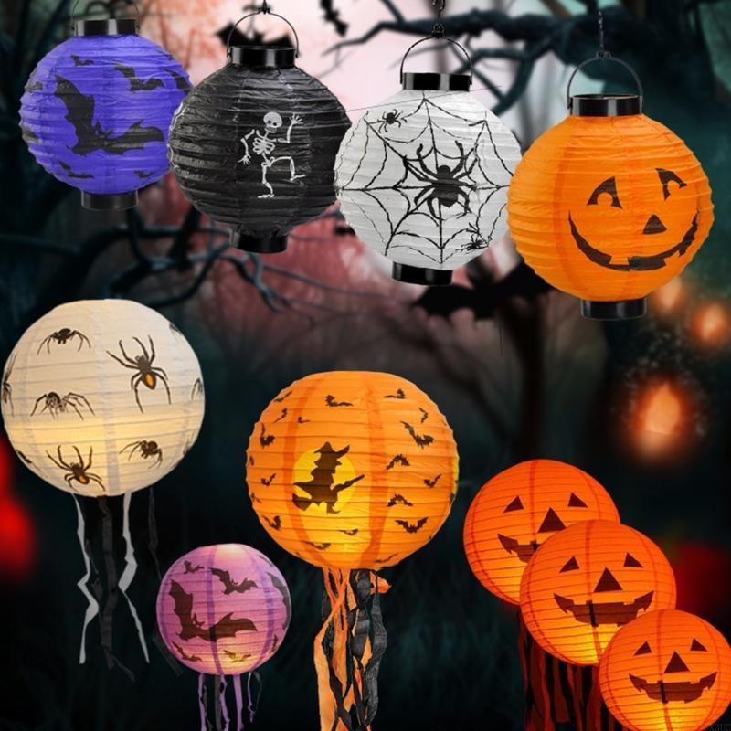 Halloween Decorations 10inch Paper Lanterns Pumpkin, Witch, Skeleton and Bat Designs,Perfect for Home Party Props, X3UC