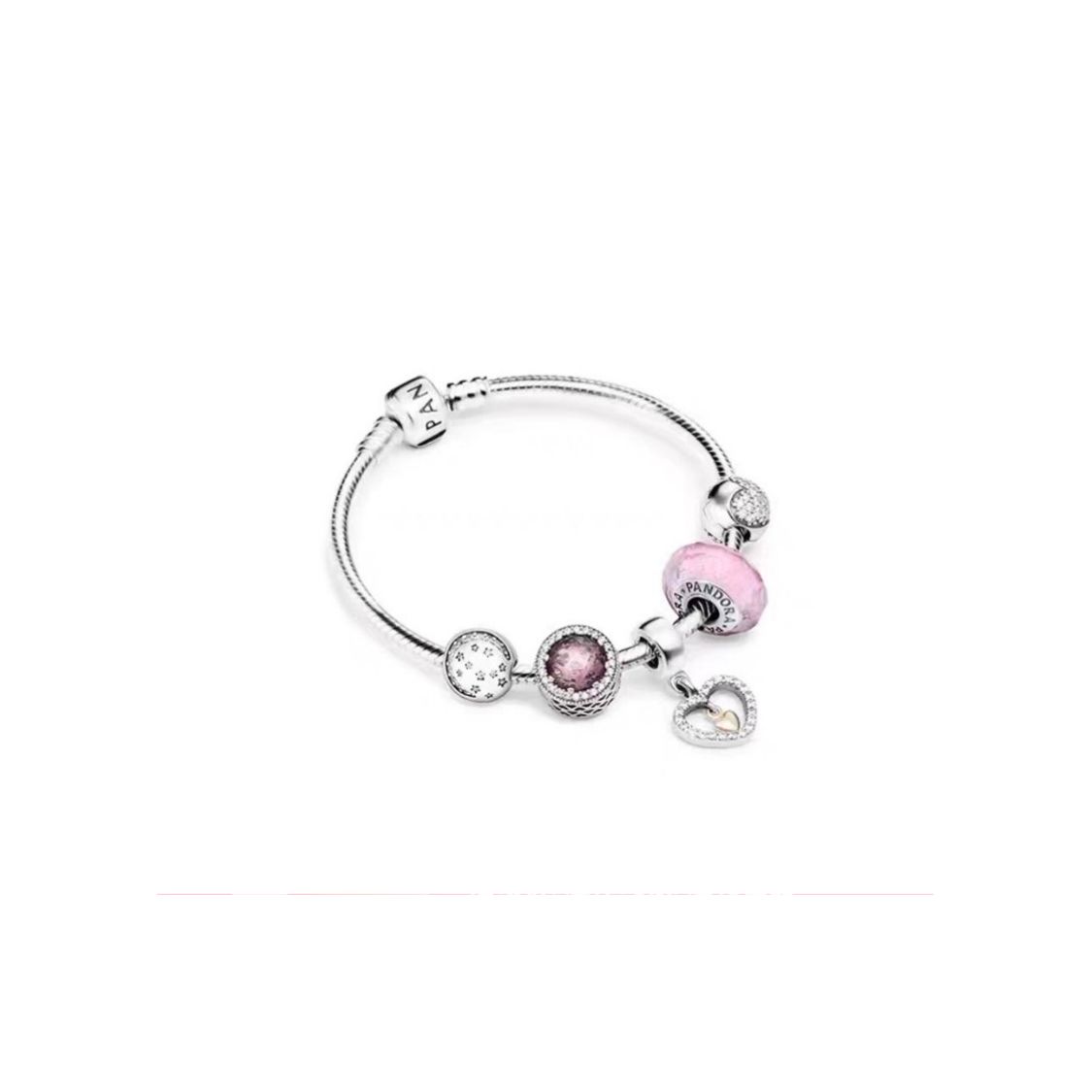 Pandora Forever In Heart Pink Glass Series Bead Bracelet Women bracelet Silver 590702HV_BRACE Box,16cm