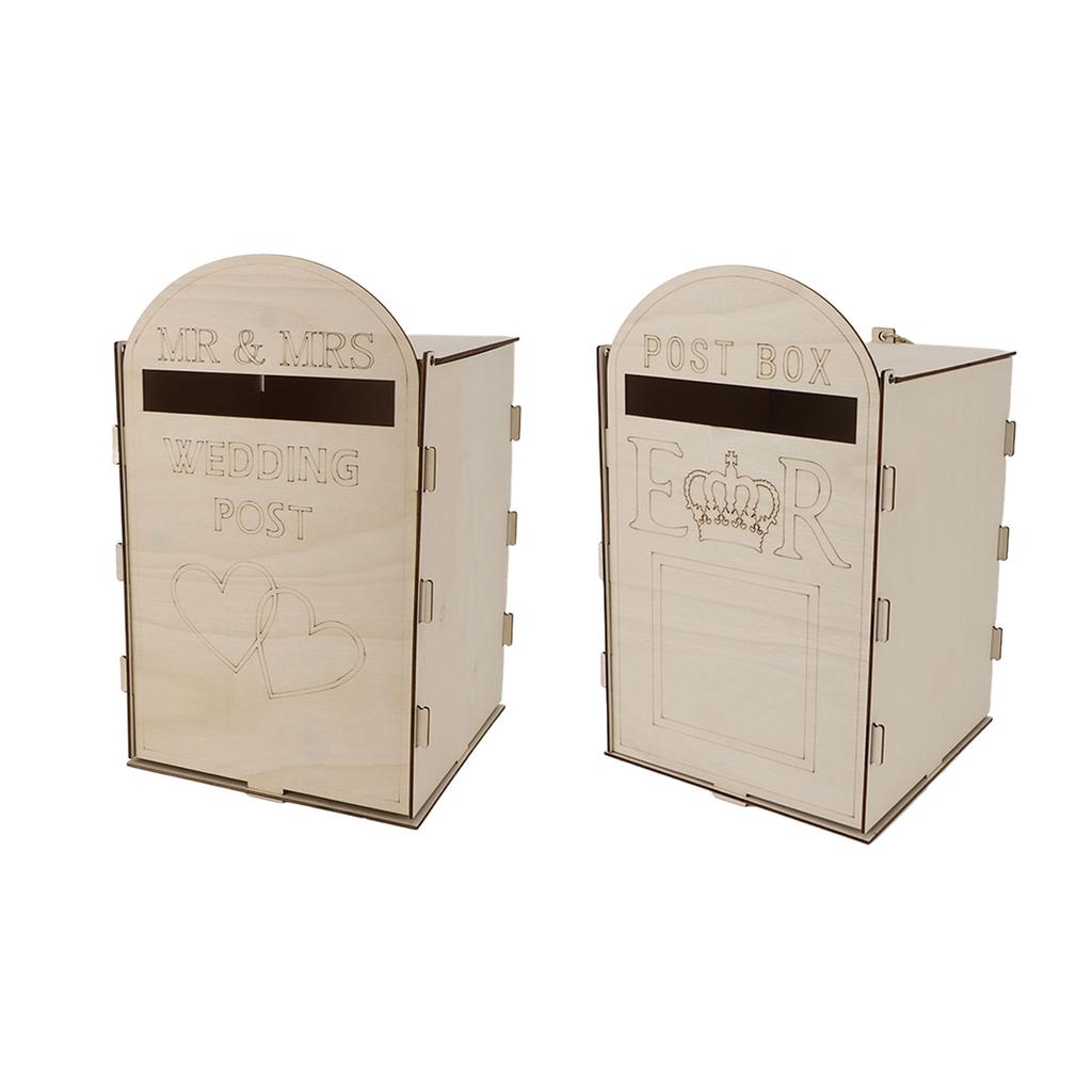 Wooden Wedding Mailbox with Lock Key Plywood Handcrafted Exquisite Vintage Wedding Post Box for Rece