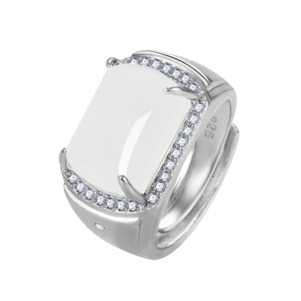 

Retro Hip Black Jades Ring With Trendy Geometric Pattern Adjustable Opening Copper Material StyleB