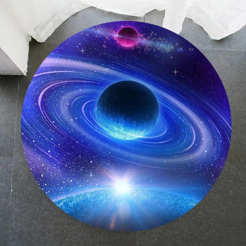 Crystal Velvet Galaxy Round Rug, Space Nebula Starry Print Non Slip Floor Mat for Bedroom, Playroom, Kids Room, Home Decor