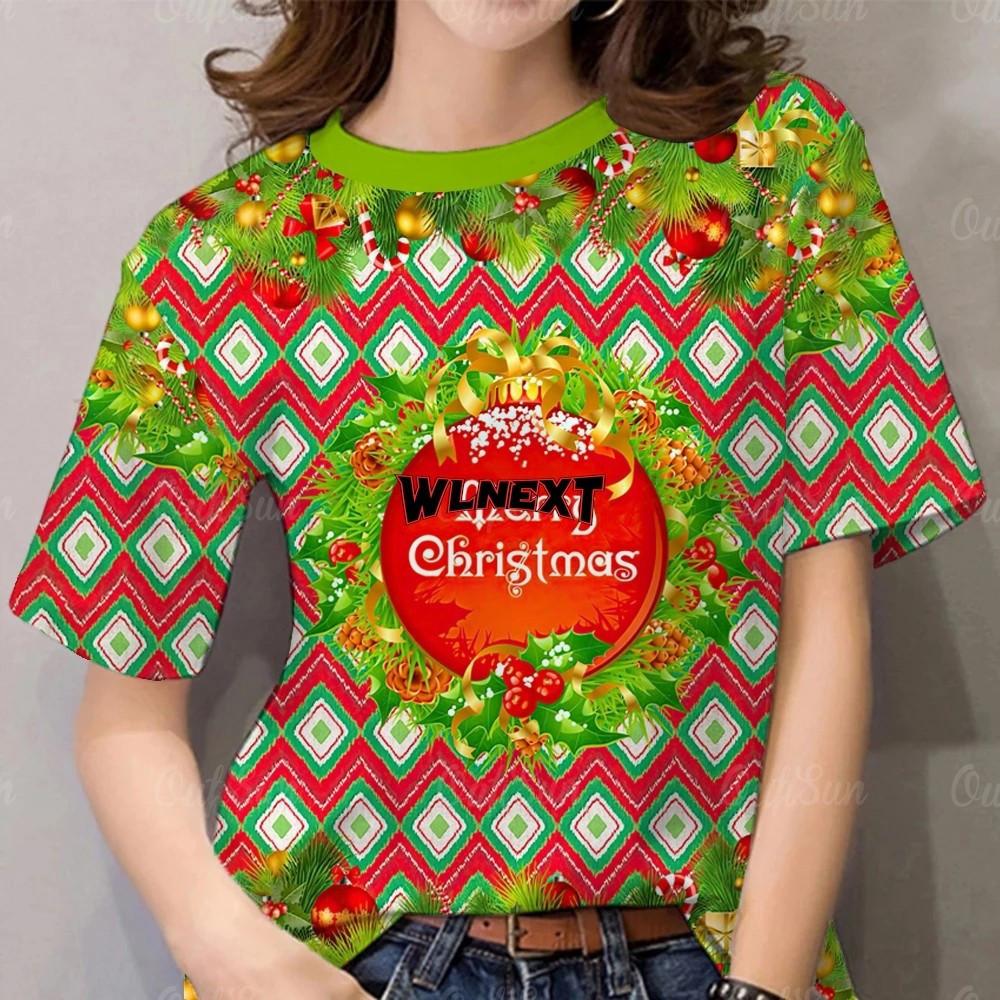 New Unisex Christmas T-Shirt - 3D Printed Santa and Tree Pattern