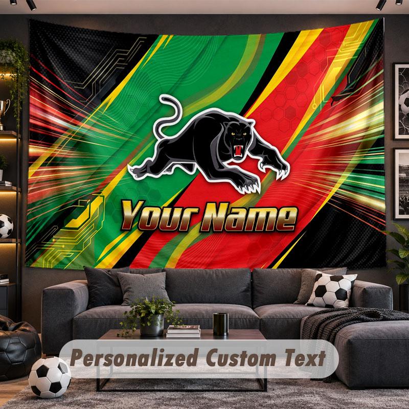 Wall Hanging Tapestry Custom NamePenrith Panthers Pattern Personalized Printed Fabric Wall Decor