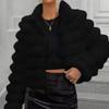 VAYLA Faux Fur Women Coats Stand Collar Full Sleeve Short Coat Thick Warm Solid Temperament Elegant Splice Autumn Winter