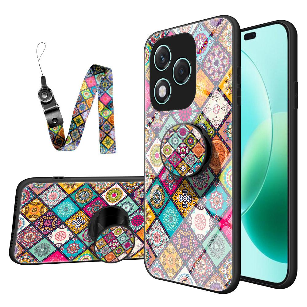 

Чехол для Honor 400 Lite 5G с подставкой, этническим узором, из закаленного стекла, чехол для телефона со шнурком Checkered Pattern