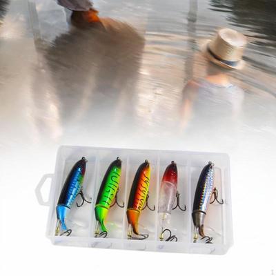 5 Pieces Fishing Baits Plopping Bass Lures Accessories with Tackle Box Metal 10cm Set