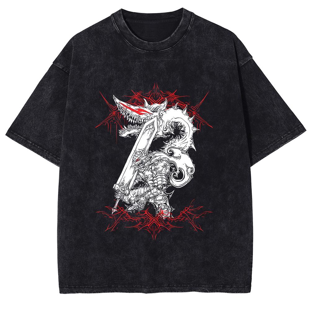 Manga Berserk Griffith Print Tshirt Harajuku Washed Oversized T Shirt High Quality Cotton Short Sleeve Tees Men Women Clothing