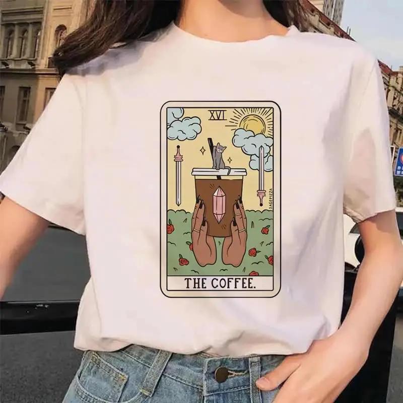 Tarot Card Flower Funny Time Graphic Print T Shirt Fashion Casual Crew Neck Short Sleeve  T Shirt Women