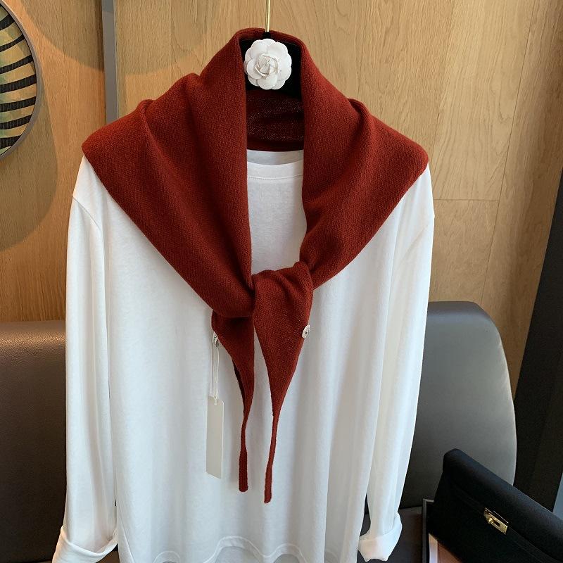 100% Wool Knitted Triangular Scarf Women Winter Warm Pashmina Headscarf Shawl Sold Color Neckerchief Kerchief Hijab Collar