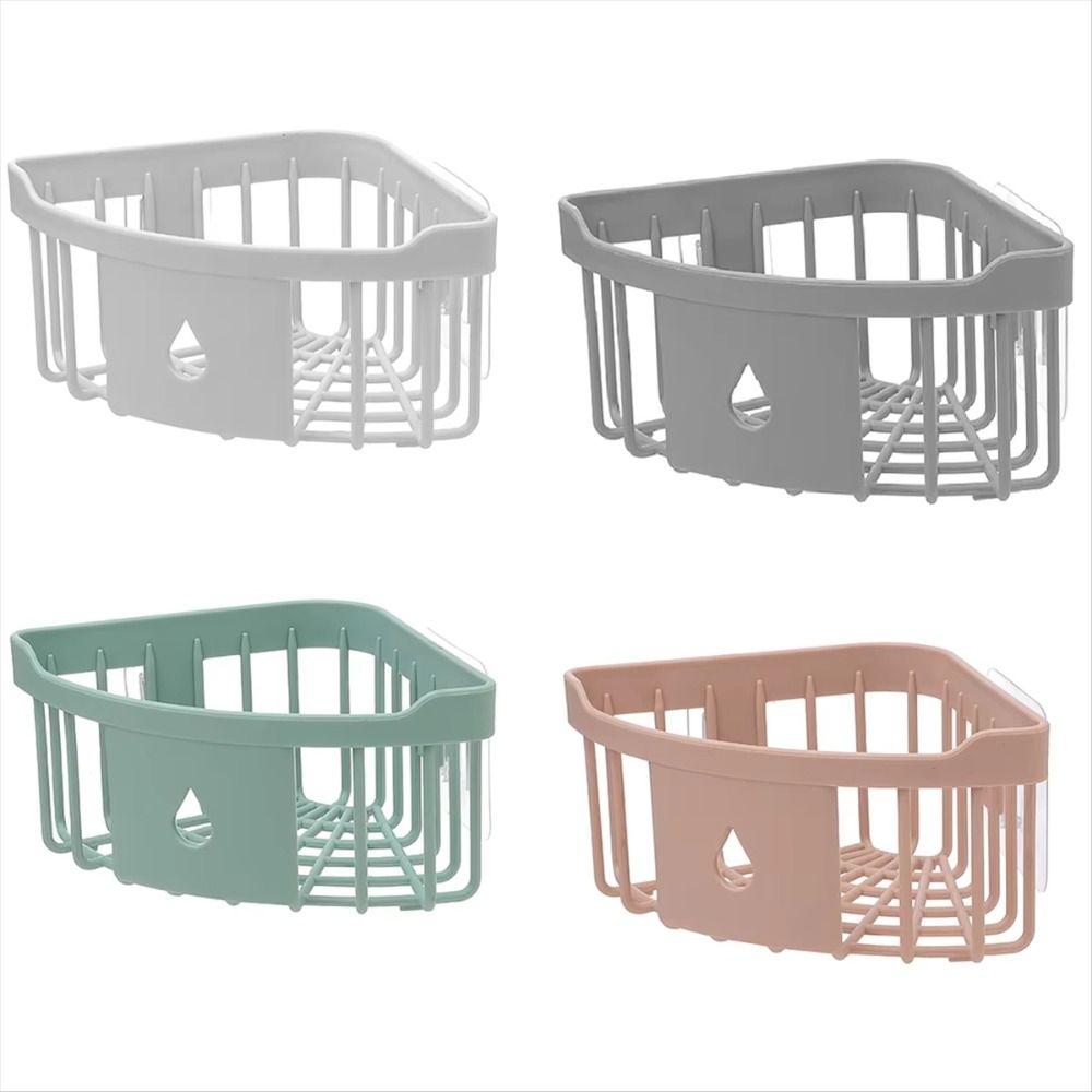 Plastic Storage Rack Organizer Punch Free Corner Organizer Hollow Design Shower Shelf  Kitchen