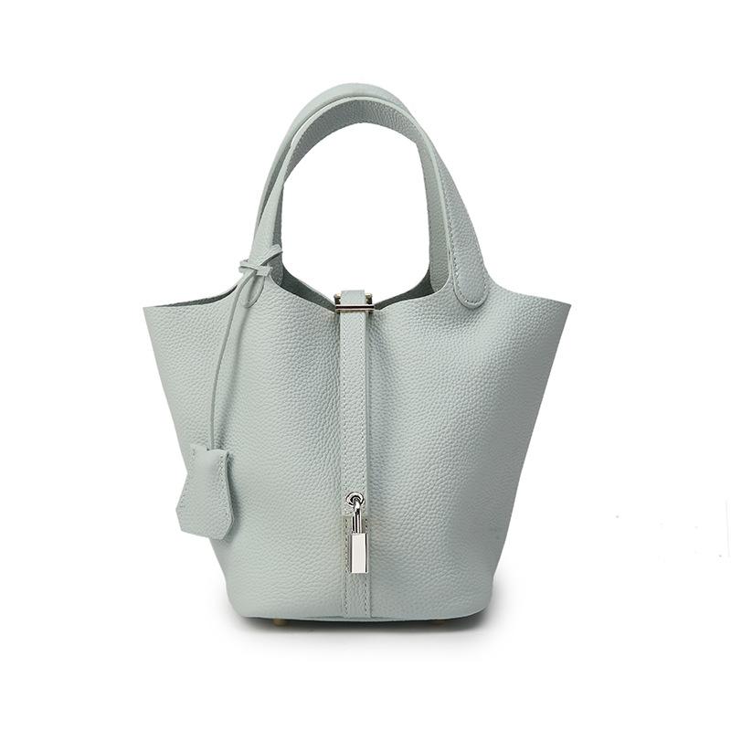 Genuine Leather Large-capacity Vegetable Basket Women's Bag High-quality and Exquisite Lychee Pattern Hand-held Bucket Bag