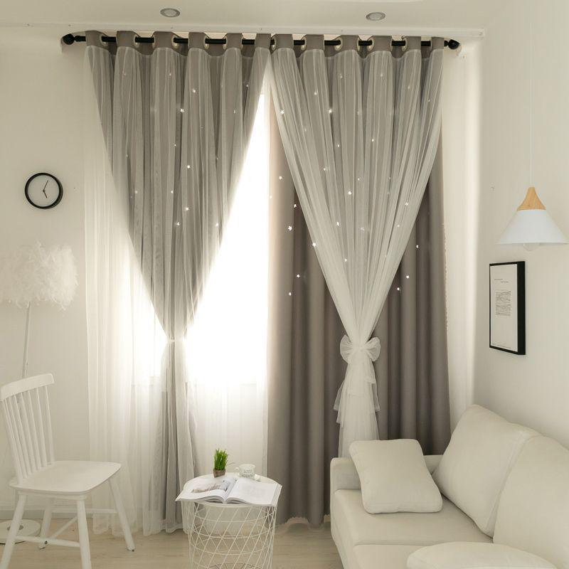 Double Layer Blackout Curtains, Girly Cream Style, Fabric and Gauze, for Bedroom and Dormitory, Sun Protection and Heat Insulation