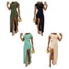 Womens Sexy Maxi Dress Kit Short Sleeve Crew Neck Side Slit Bodycon Dress with Short Summer Wear Suit for Party Daily Clubs