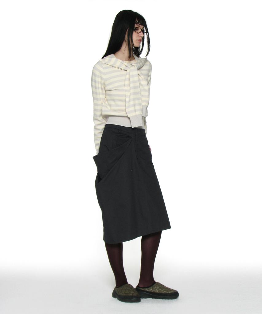 Partimento Woman Asymmetric Drape Panel Midi Skirt_Charcoal