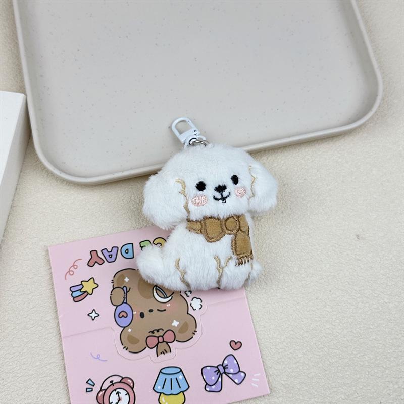 Adorable Dog Scarf Plush Keychain - Backpack Accessory, Doll Figure, Brooch