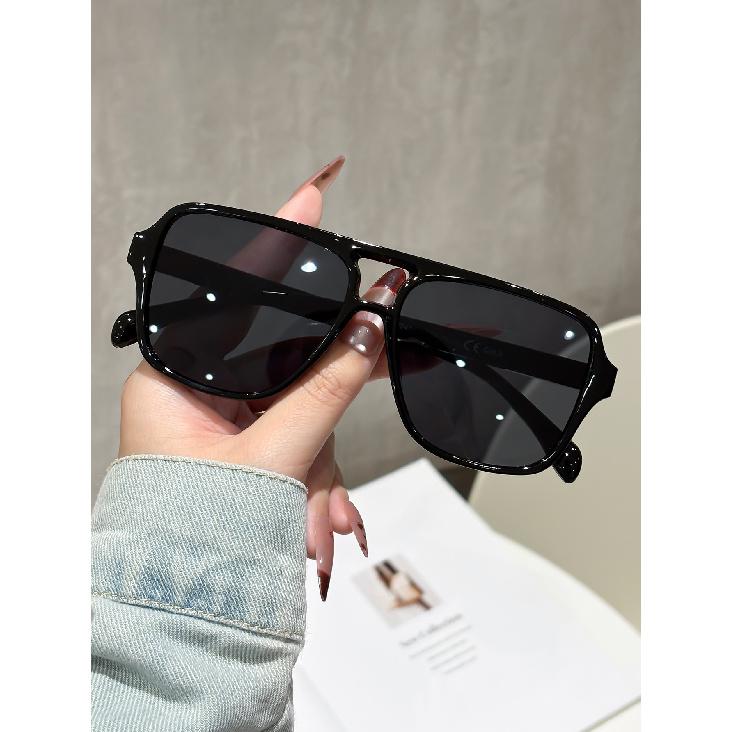 Large Frame Double Bridge Sunglasses For Men, New Fashionable Retro Square Style, Versatile Street Style Sunglasses For Women