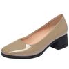 Bright Leather French Evening Breeze Gentle Shoes Mid-heel with Skirt Nude Single Shoes, New Spring and Summer Square Head Small Leather Shoes