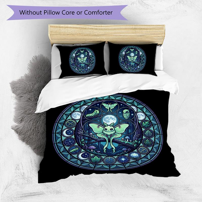 Moonlit Moth Fantasy Pattern Bedding,Quilt Set Quilt Cover Pillowcase Home Birthday Gift (1*duvet cover+2*pillowcase,without core)