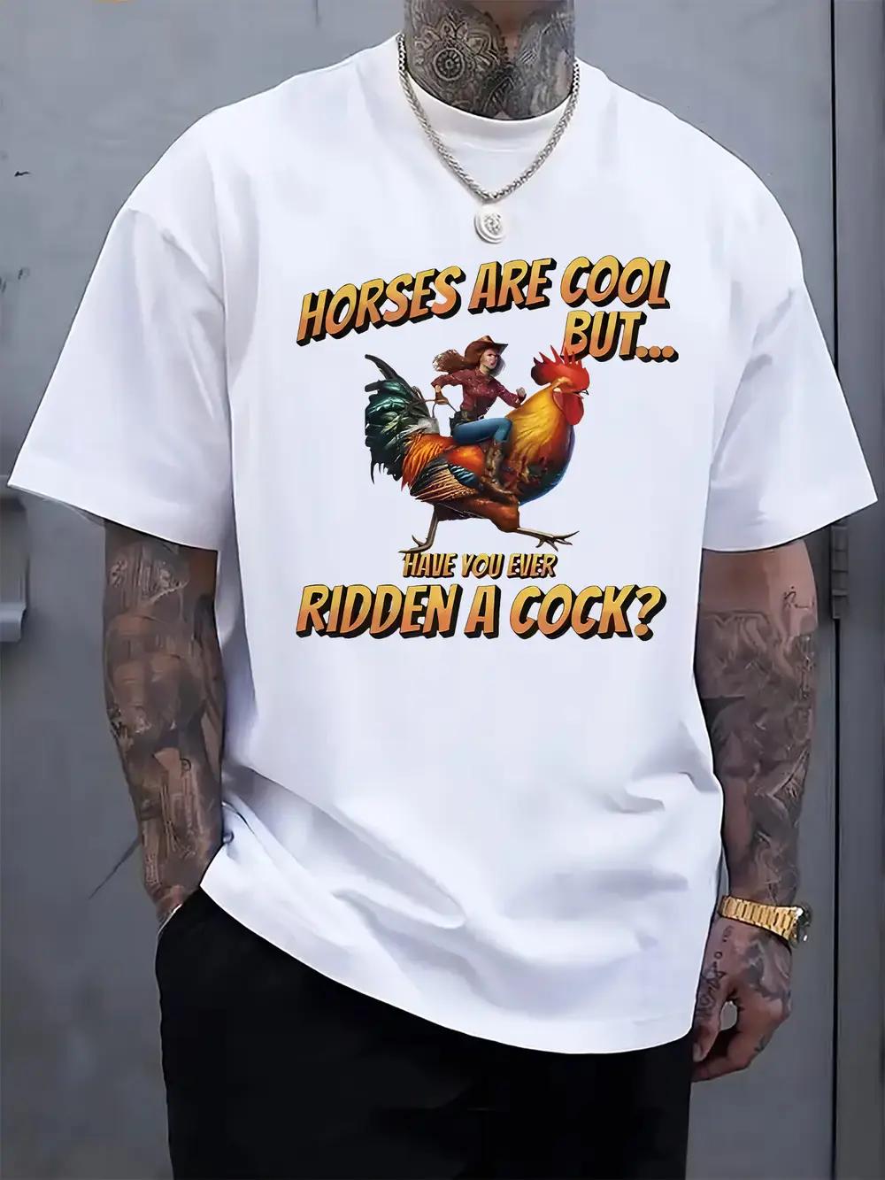 White T-shirt with  Horses Are Cool But...  Graphic - Casual Crew Neck S