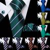 Classic Striped Necktie Mens Silk Tie and Pocket Square Cufflinks Set Formal Casual