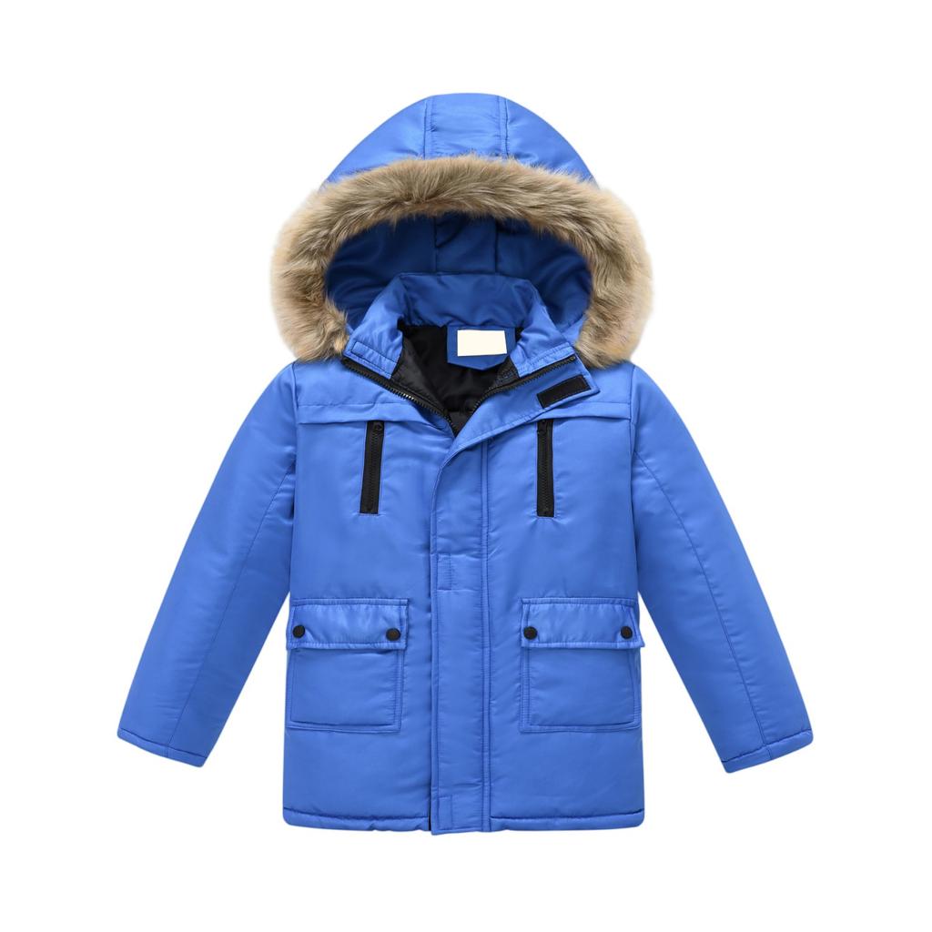 Manteau à capuche amovible pour enfants - Veste à bordure de couleur unie