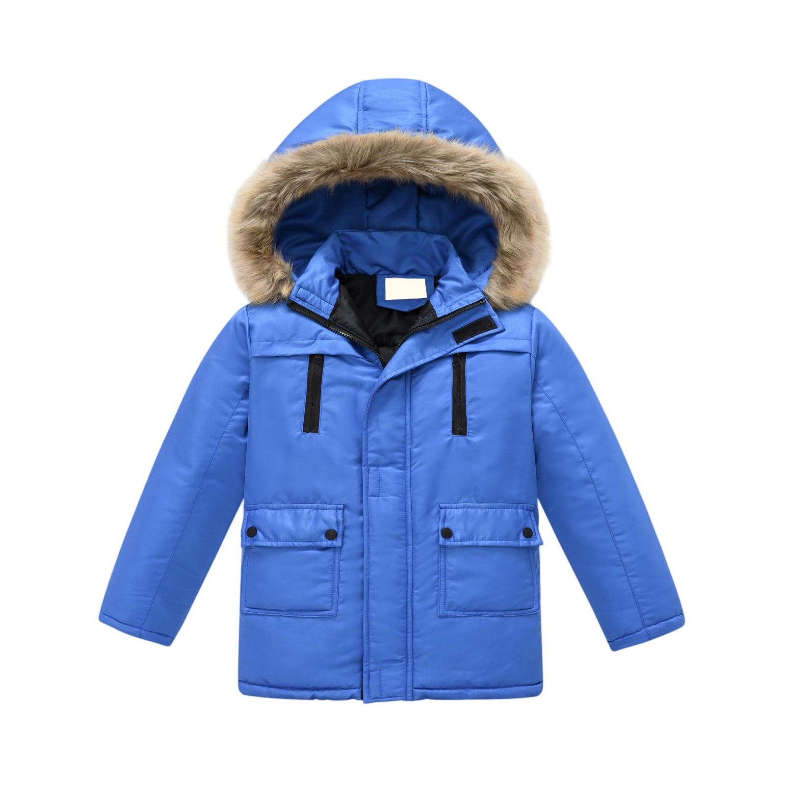 

Kids Detachable Hood Coat - Solid Color Trim Jacket 110 синий
